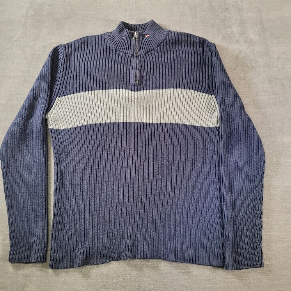 Ralph Lauren Polo Jeans Ribbed 1/4 Zip Mock Neck Color Block Sweater Mens Sz XL